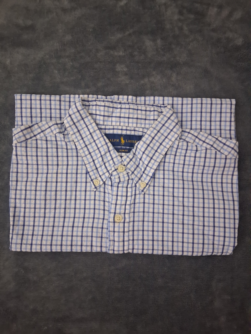 Ralph Lauren White and Blue Windowpane Button-Down Shirt